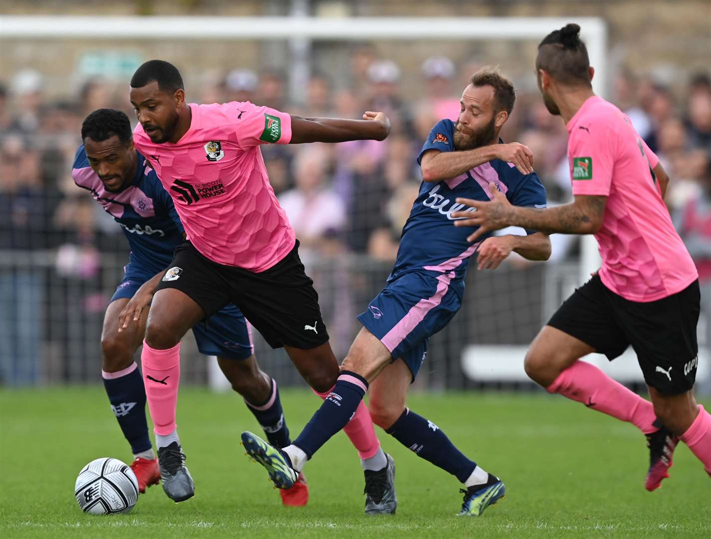 Keiran Murtagh charges through the midfield for Dartford against Dulwich. Picture: Keith Gillard