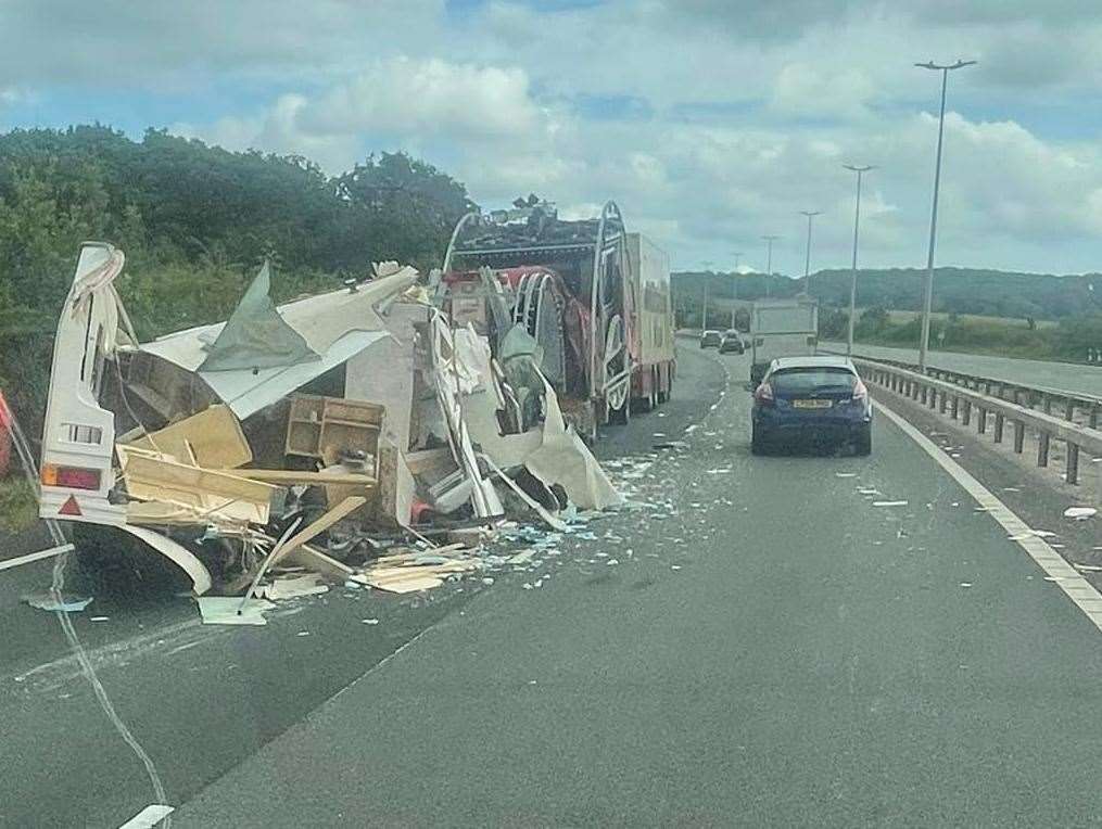 A caravan has been badly damaged in the incident. Picture: Darren Elliott