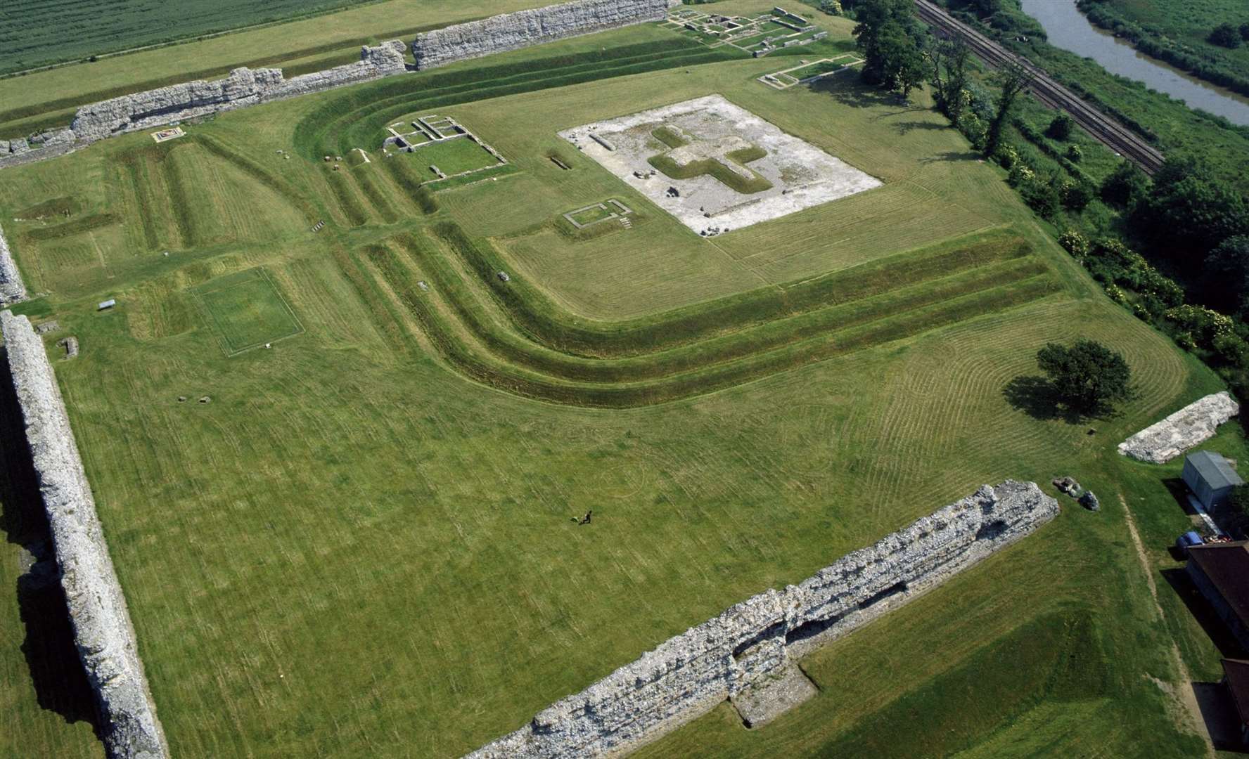 An aerial view of Richborough Roman Fort