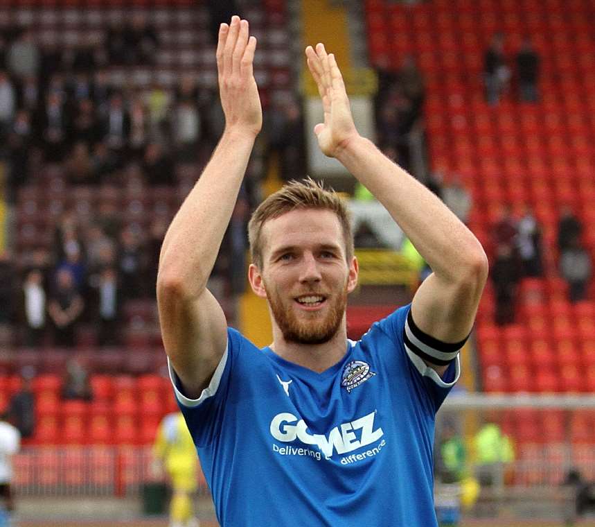 Dover captain Jamie Grimes thanks the travelling fans at Gateshead on Saturday Picture: Charles Waugh