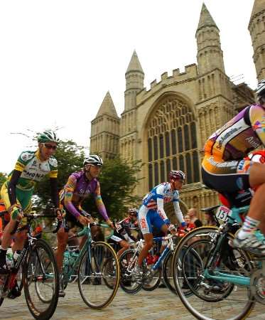 The competitors make their way past Rochester Cathedral. Picture: MATTHEW READING