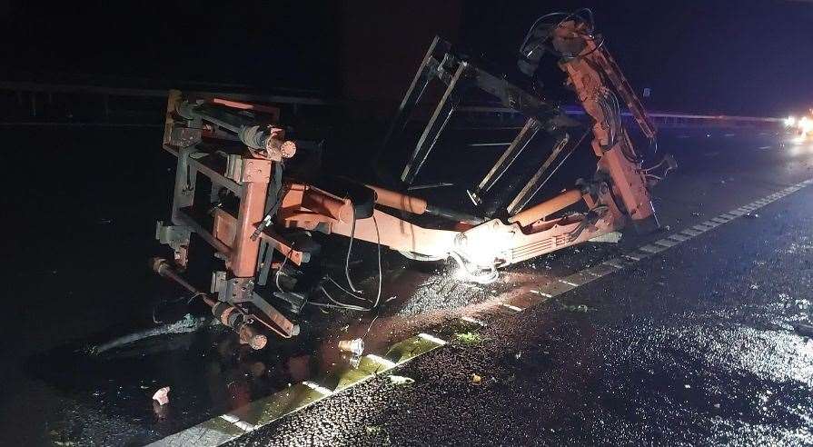 A crane hit a bridge on the M20. Picture: National Highways