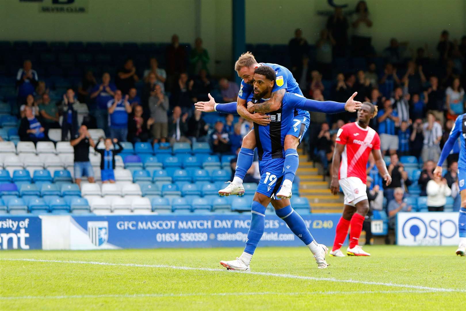 Vadaine Oliver celebrates a goal for Gillingham Picture: Andy Jones