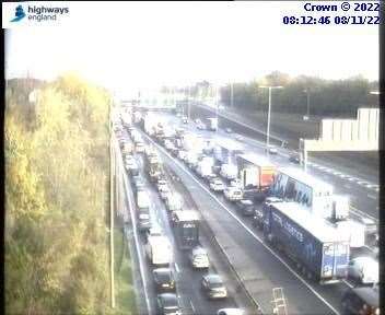 There are long delays on the M25, with queues leading up to the Dartford tunnel. Picture: Highways England