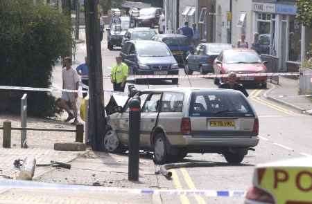 The scene in Hoo today after the crash in which an elderly woman died
