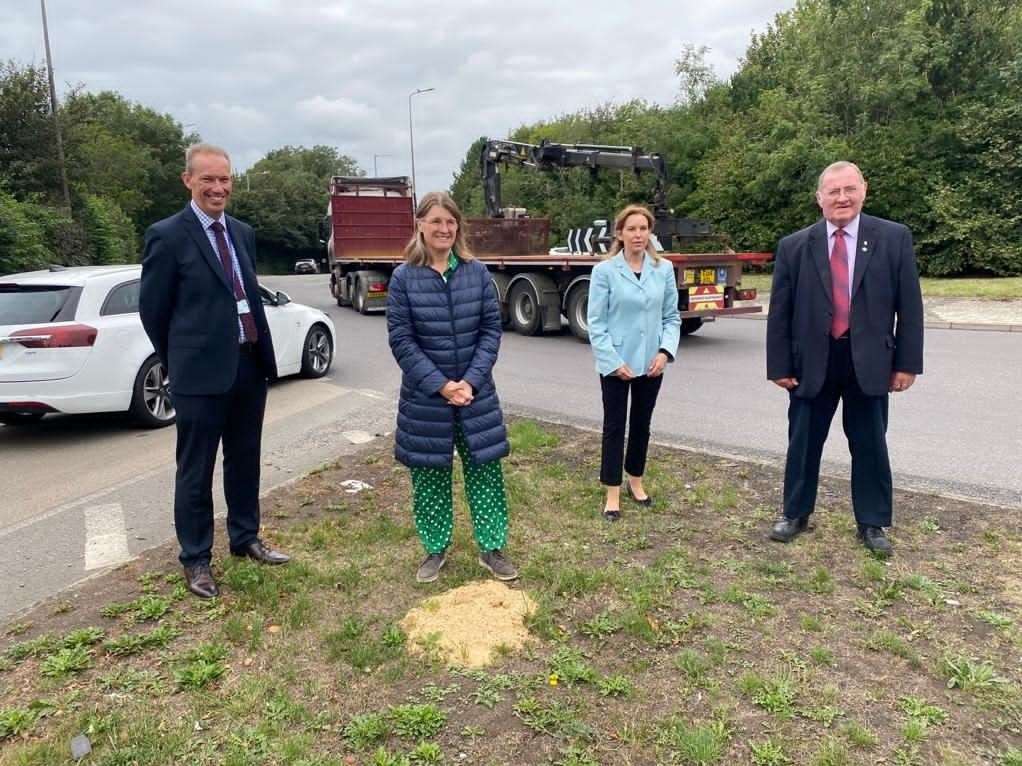 Natalie Elphicke on the A2's Whitfield roundabout in July with the then Transport Minister Rachel Maclean. With them are Dover District Council leader Trevor Bartlett and ward councillor Nigel Collor. Picture: the office of Natalie Elphicke MP
