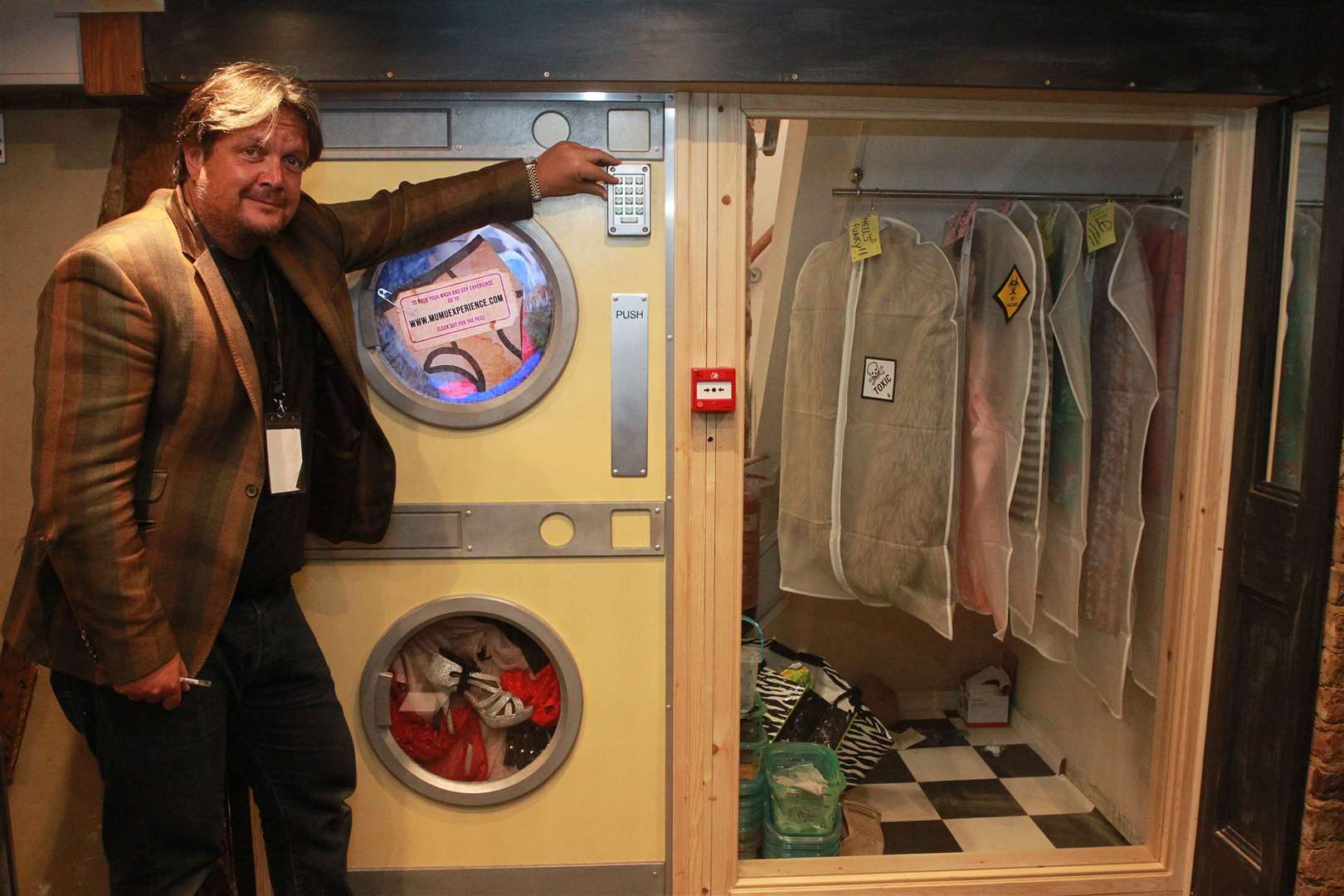 Ciaran O' Quigley, Owner of Mu Mu teases us at the entrance of a new launderette