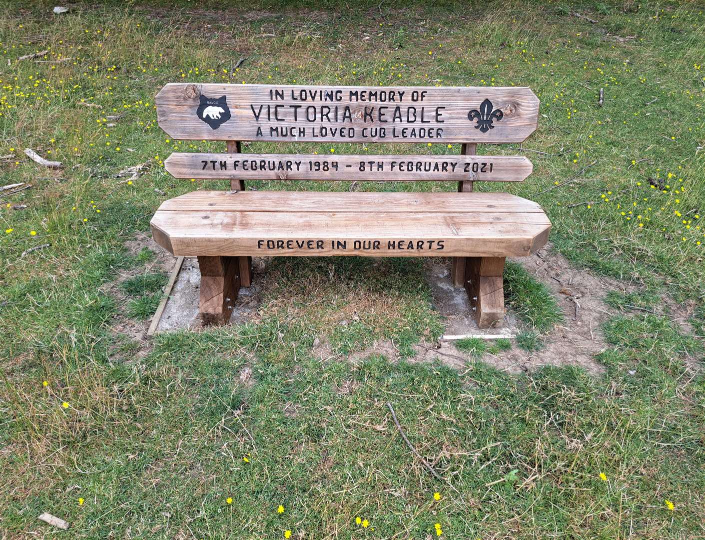 A bench placed to the memory of Cub Leader Victoria Keable
