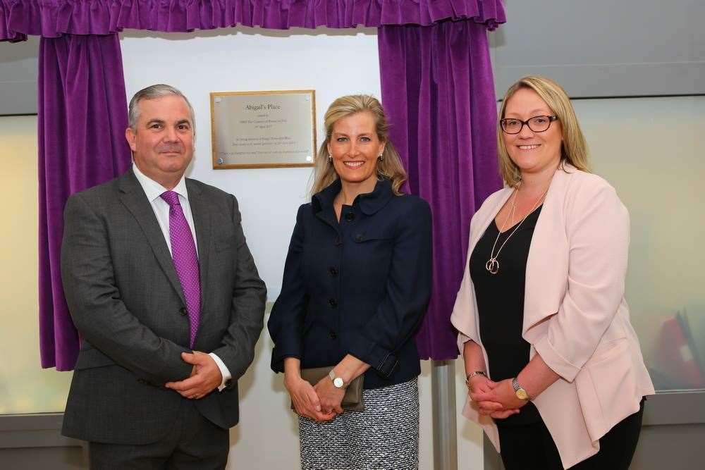 David Ward, The Countess of Wessex and Jo Ward at the Abigail's Footsteps maternity suite. Picture: Abigail's Footsteps