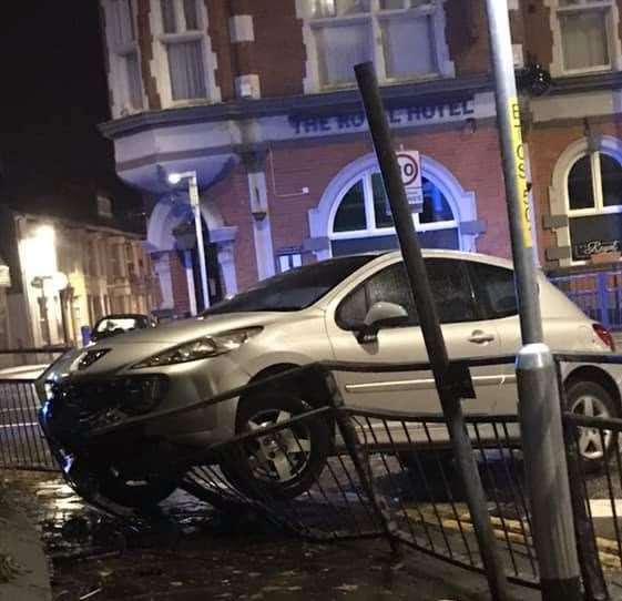Car crashed into railings in Trinity Road, Sheerness. Picture: Hannah Balfour