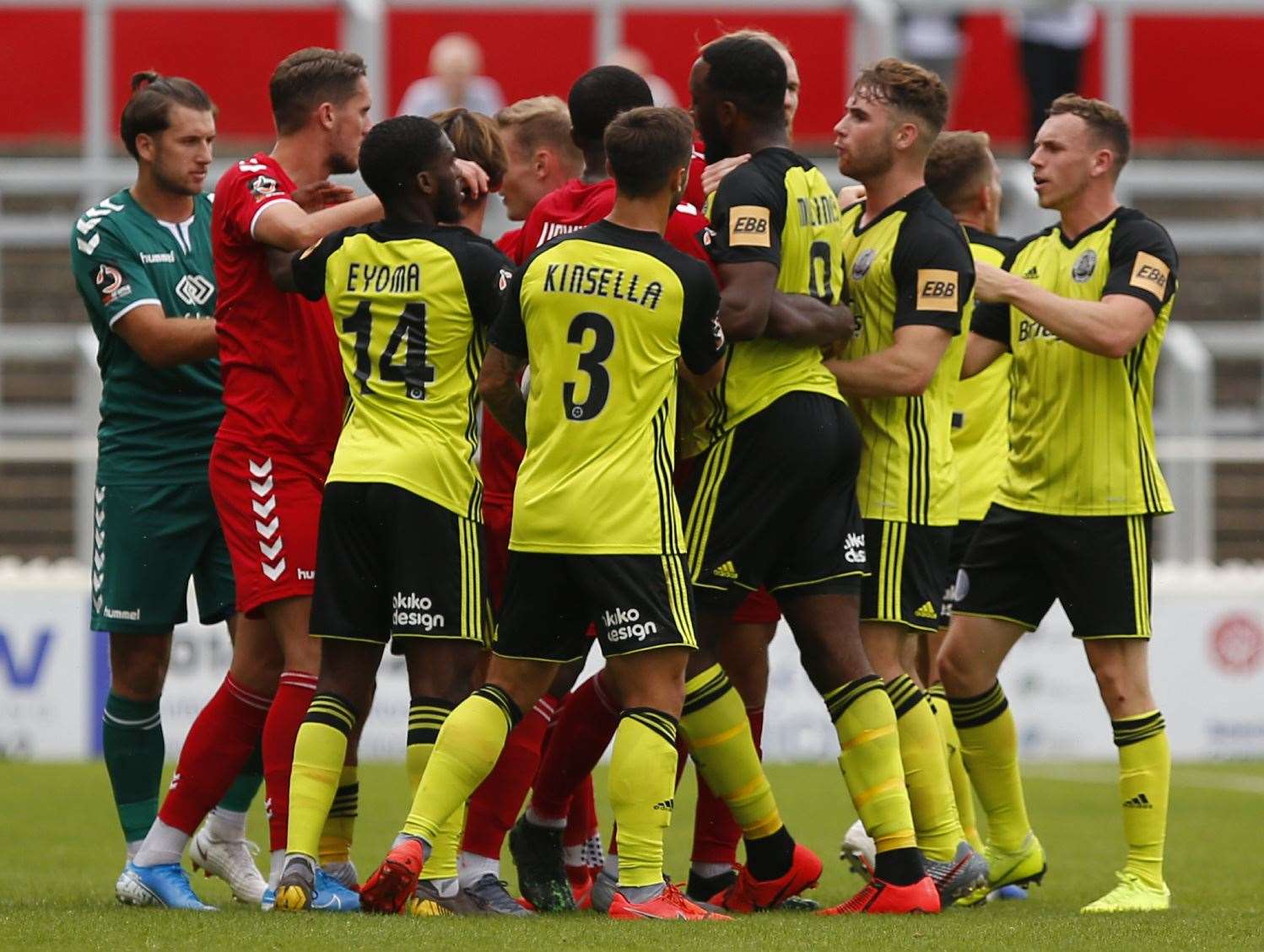 Players from Ebbsfleet and Aldershot confront each other during August's National League game. Picture: Andy Jones