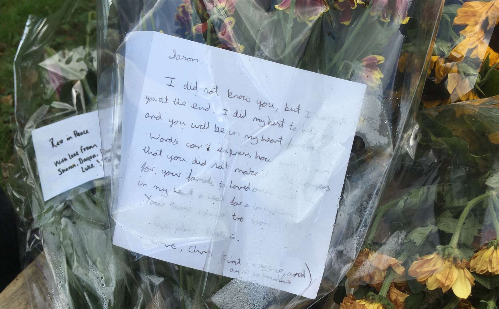 Heartfelt messages have been left at the scene