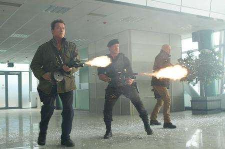 From left, Arnold Schwarzenegger, Sylvester Stallone and Bruce Willis in The Expendables 2. Picture: PA Photo/Lionsgate.