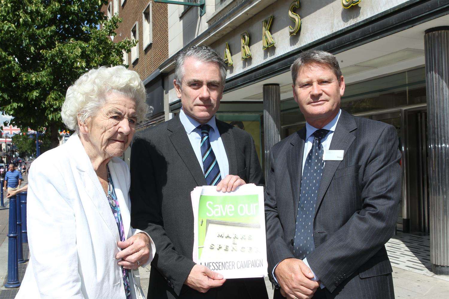 Vera Purll, Messenger editor Bob Bounds and M&S regional manager Marc O'Connor
