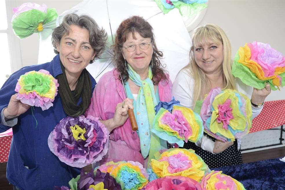 Laurie Harpum, Chris Reed and Karen Baxter busy making decorations for May Day at the workshop in Restoration Youth in Trinity Road, Sheerness.