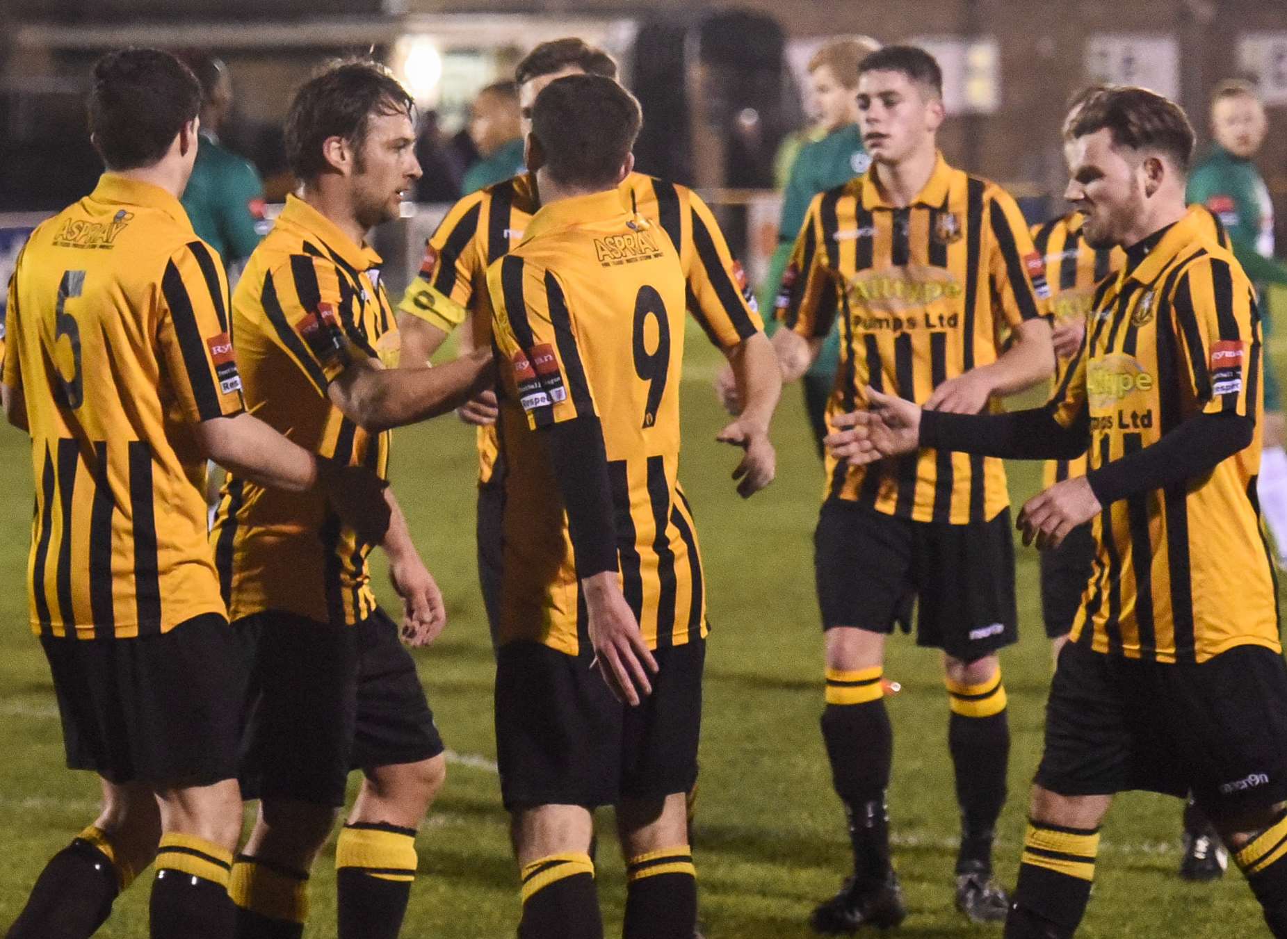 Folkestone's players celebrate scoring against Whyteleafe Picture: Alan Langley