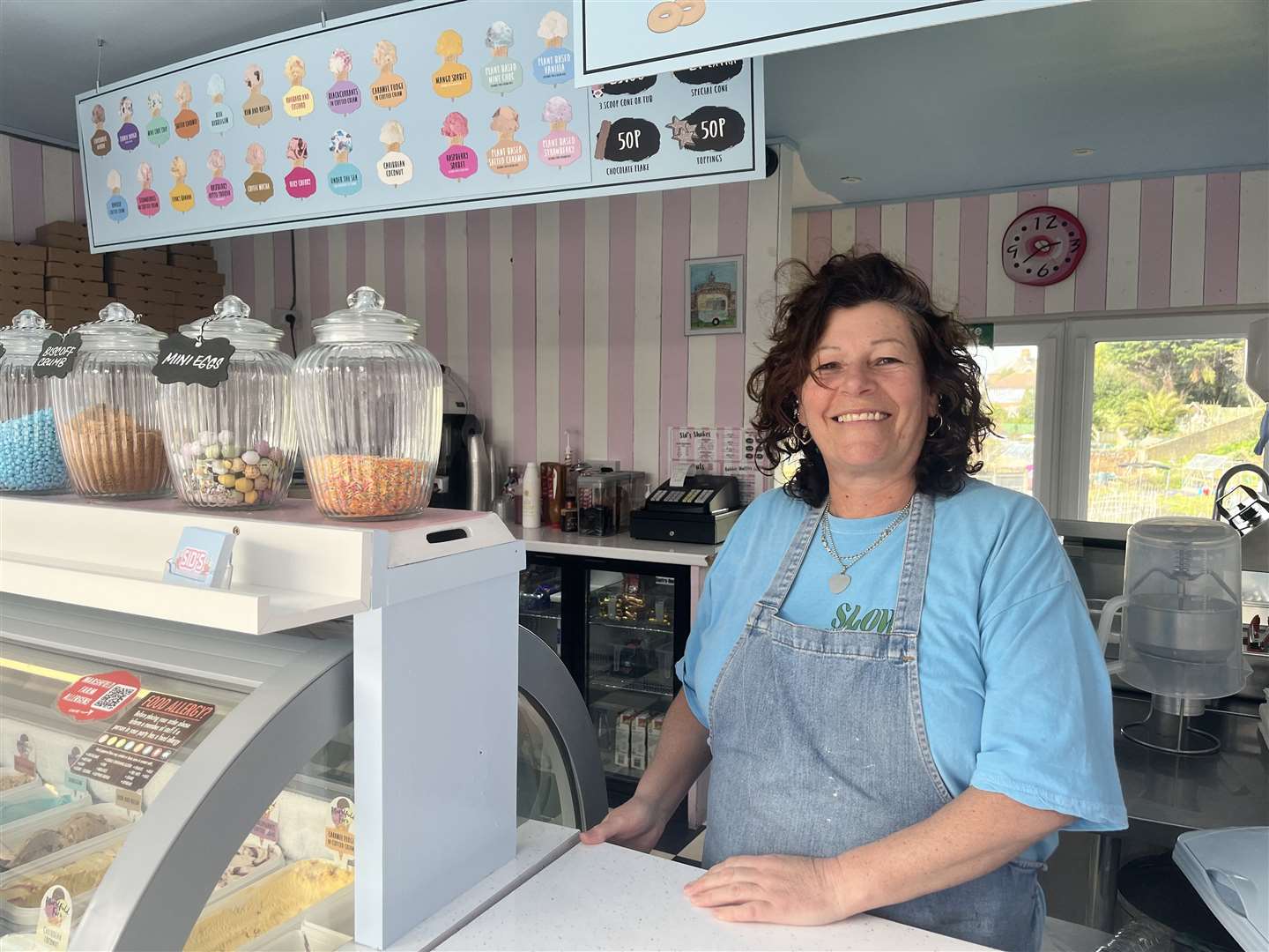 Claire Moore at Sid's Ice Cream Parlour says the park looks a mess but the poor weather has not helped
