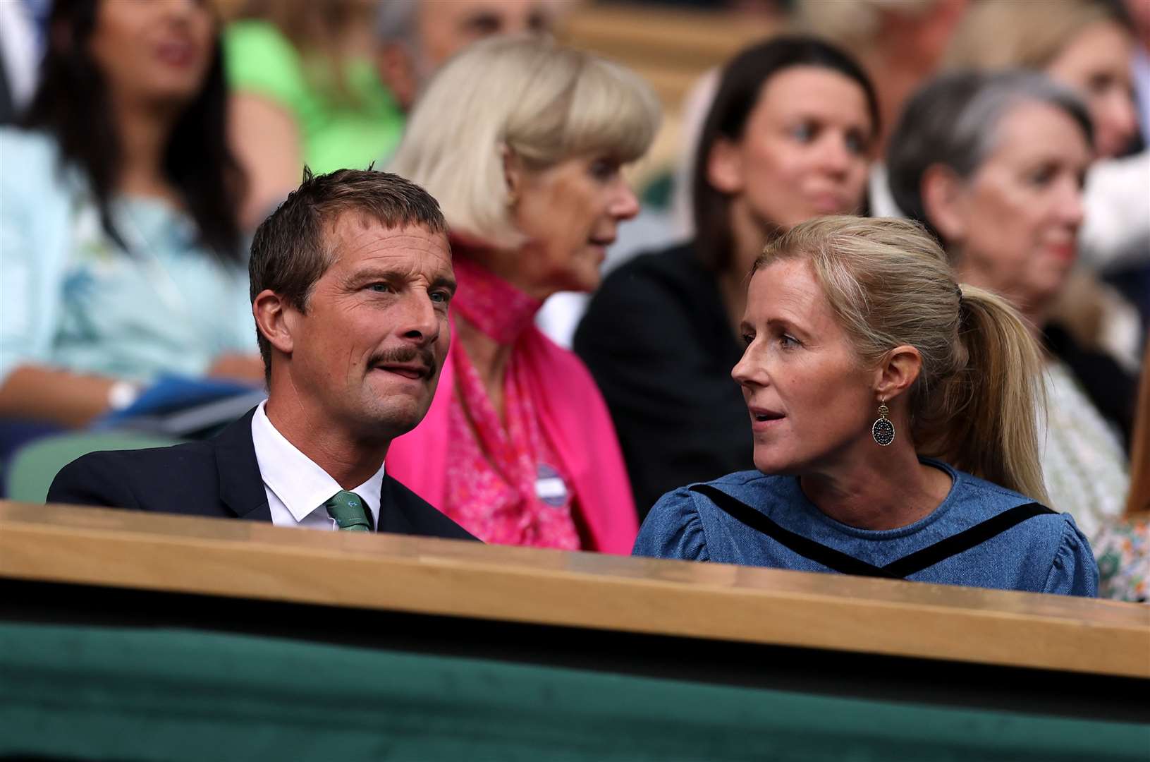 Bear and Shara Grylls in the royal box of centre court (Steve Paston/PA)