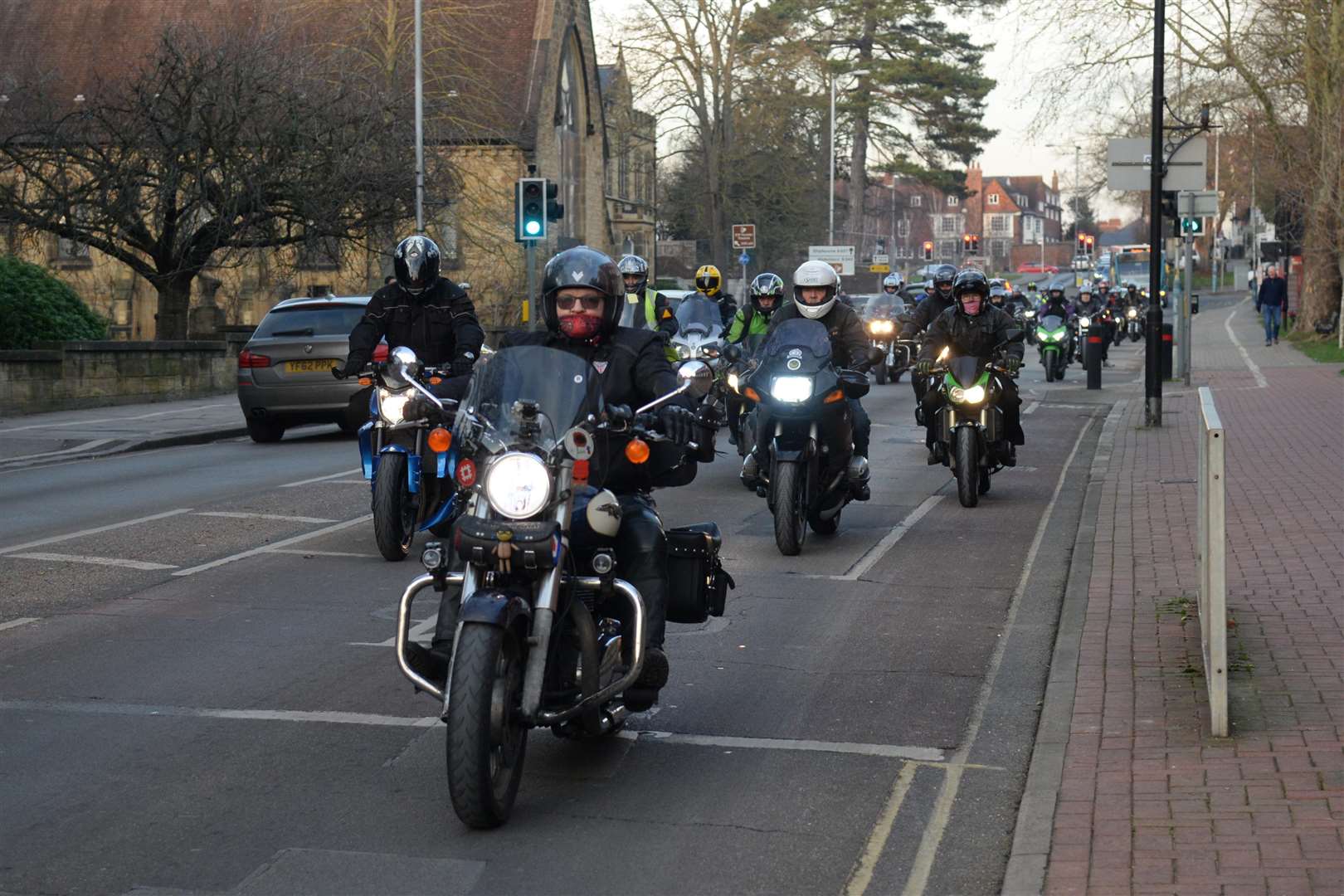 Bikers followed the hearse from Tonbridge for Brian Jenner's funeral at Tunbridge Wells Crematorium on Friday. Picture: Chris Davey. (6329616)
