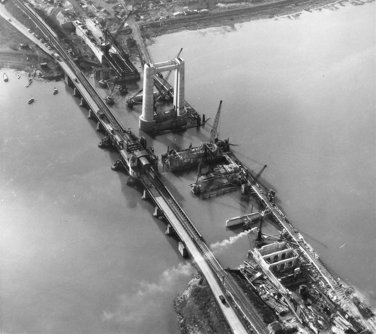 Aerial view of Kingsferry Bridge under construction on April 23, 1959. Picture: Aero Pictorial, Surrey