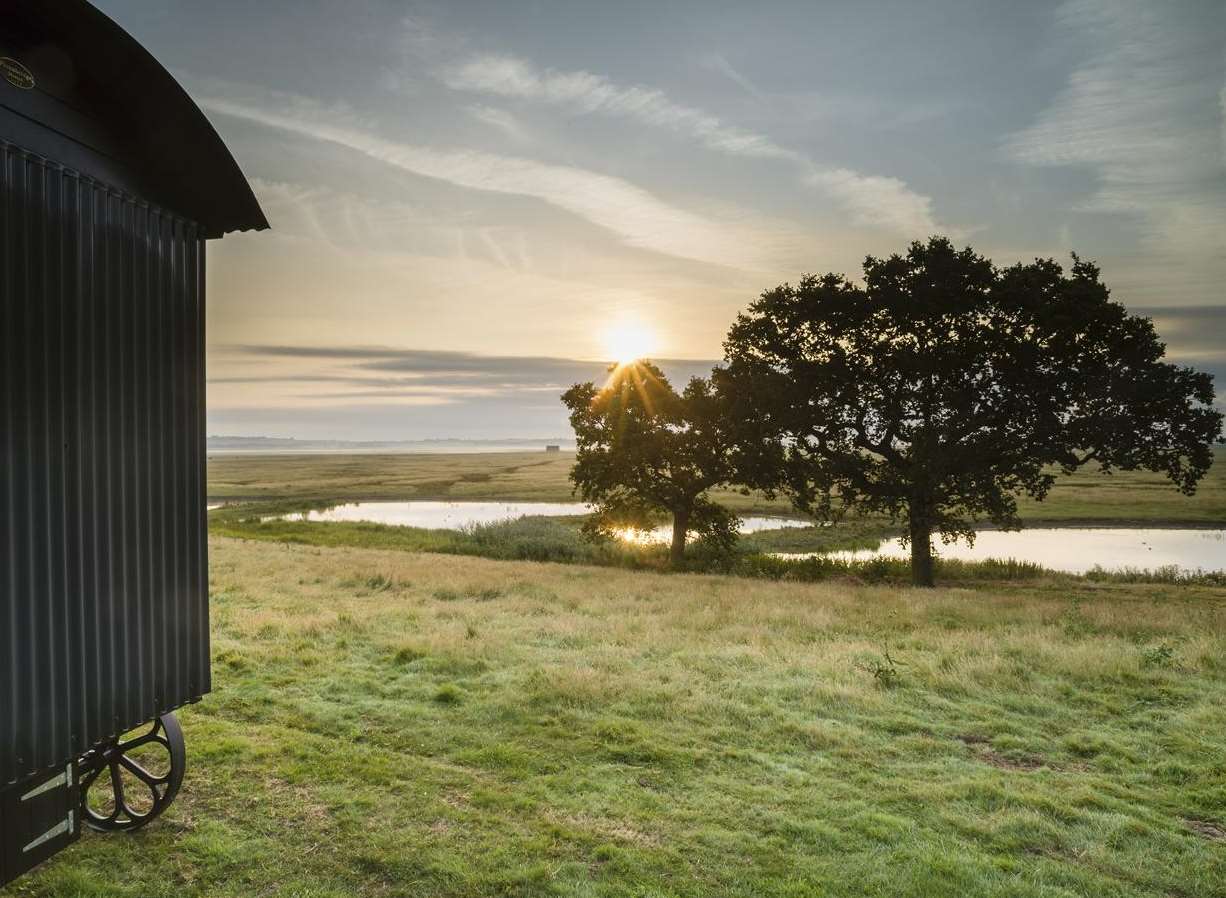 One of the huts and its stunning views at Elmley Nature Reserve Picture: Robert Canis