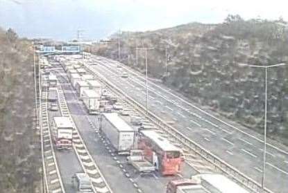 There are five miles queues from Junction 8 to Junction 6 on the M20. Picture: National Highways