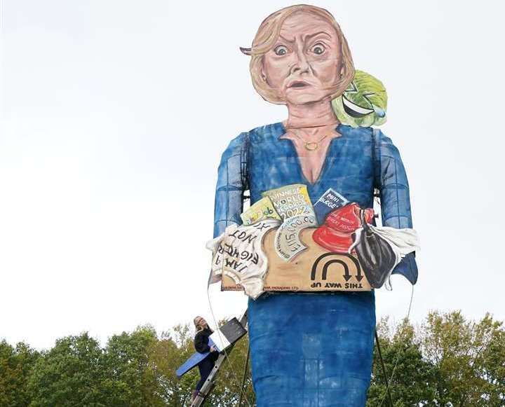 An effigy of Liz Truss has been created by artist Andrea Deans for the Edenbridge Bonfire Society fireworks night. Picture: Gareth Fuller/PA Wire