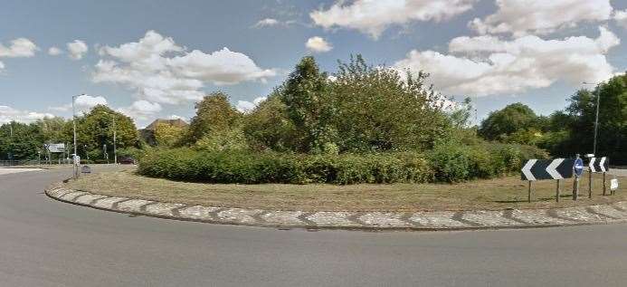 A motorbike rider had to be taken to hospital after the crash on this roundabout