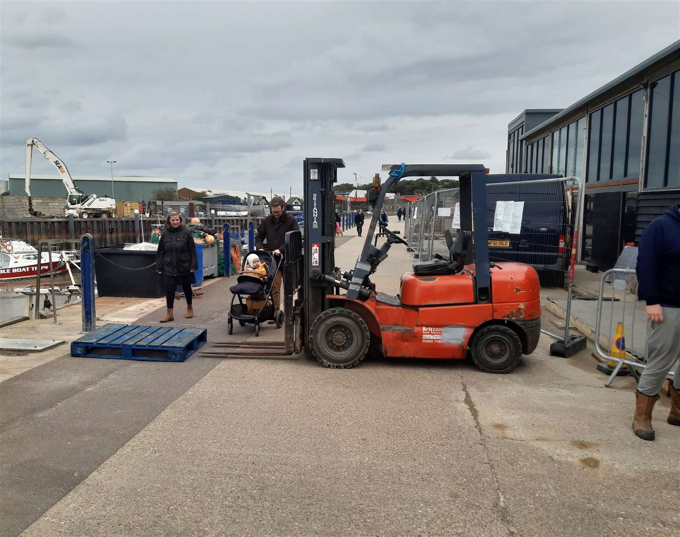 A forklift struggling to reverse near the South Quay Shed development in Whitstable harbour. Picture: Chris Attenborough
