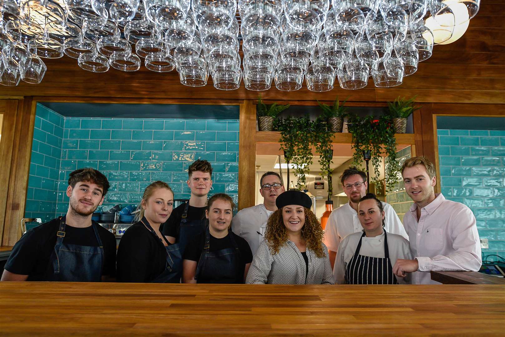 Owners, Rebecca Hodson and Tim Biggs with their team Soft opening of the new business. Deal Pier Kitchen - cafe at end of Deal Pier. 151218 Picture: Alan Langley.... (6022376)