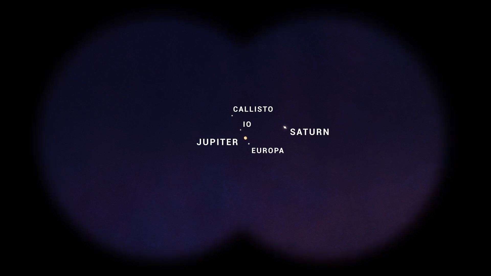 How Jupiter, with its four Galilean moons, and Saturn could appear on December 21 through high quality binoculars. Image: NASA/JPL-Caltech