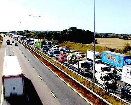 Traffic queues at crash in which man, 80, died on the M2.