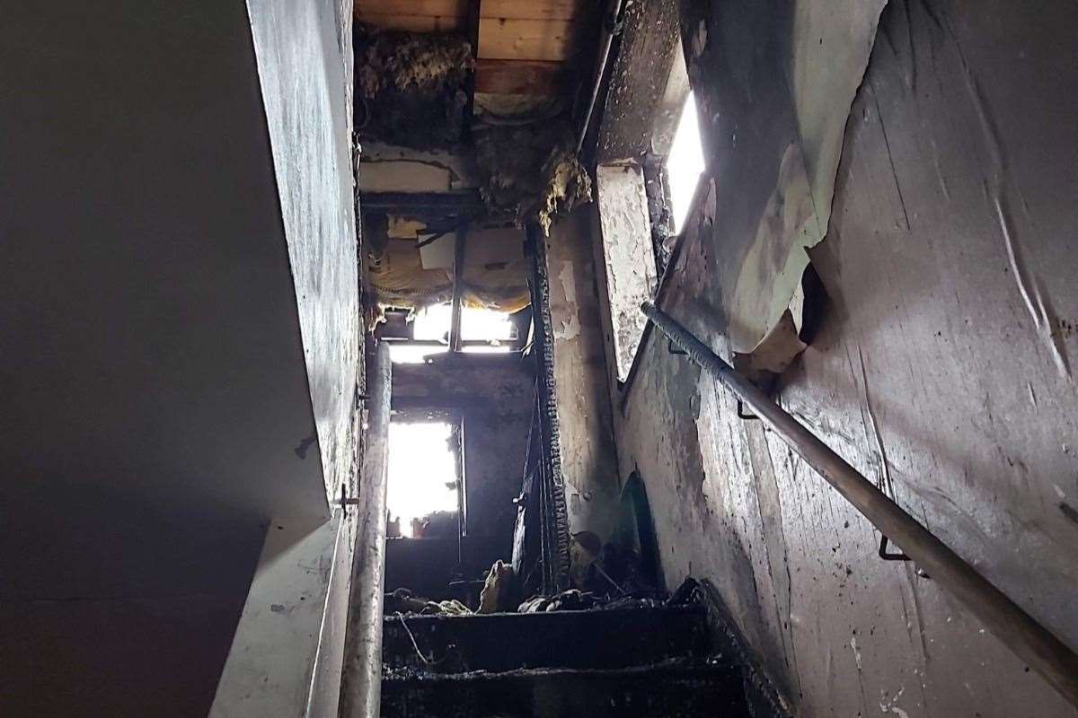 The fire tore through the first floor of the property, while downstairs has been left with water damage after firefighters battled the flames. Picture: Vanessa Otero/Gofundme