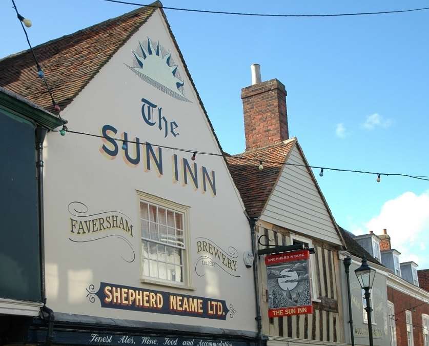 The Sun Inn in West Street, Faversham has a roaring fire