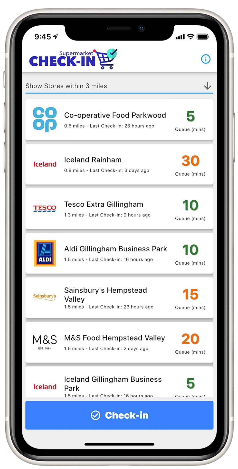 How the supermarket check-in app looks on your phone