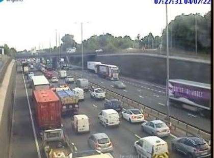 There is slow moving traffic near junction 1B for the Dartford Crossing due to an oil spill. Photo: National Highways
