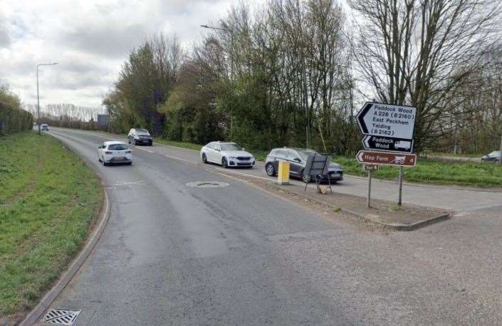 Seven Mile Lane was blocked in both directions between the A26 and East Peckham. Picture: Google
