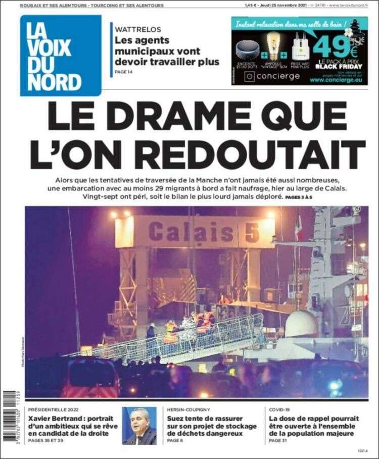 The front page of French northern daily, La Voix Du Nord reads "The drama we dreaded"
