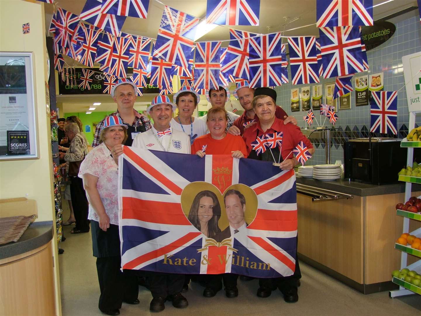 Kent and Canterbury Hospital restaurant staff are pictured with their royal wedding decorations