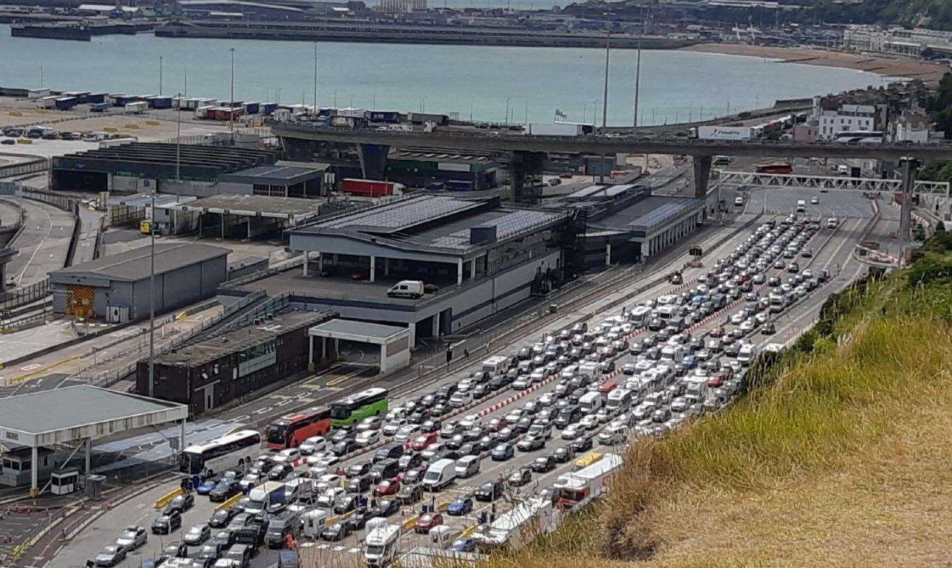 Queues at the Port of Dover on July 22 last year, with traffic gridlocking the town for hours