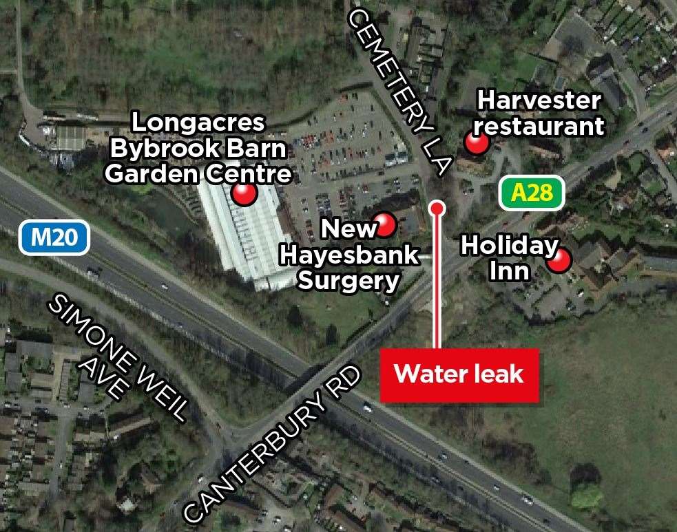 The leak has appeared in Cemetery Lane, Kennington