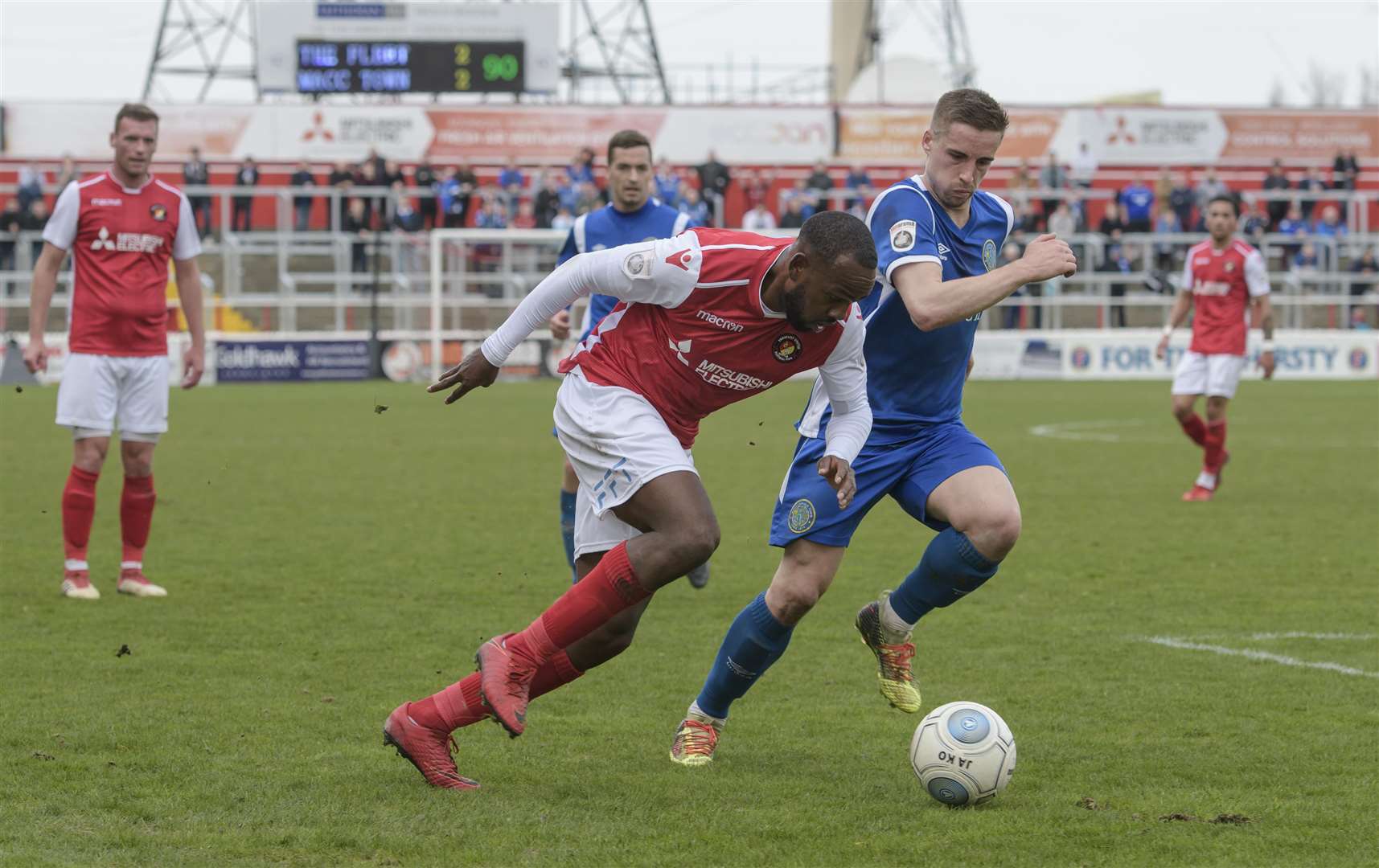 Myles Weston runs at the Macclesfield defence during Saturday's 2-2 draw Picture: Andy Payton
