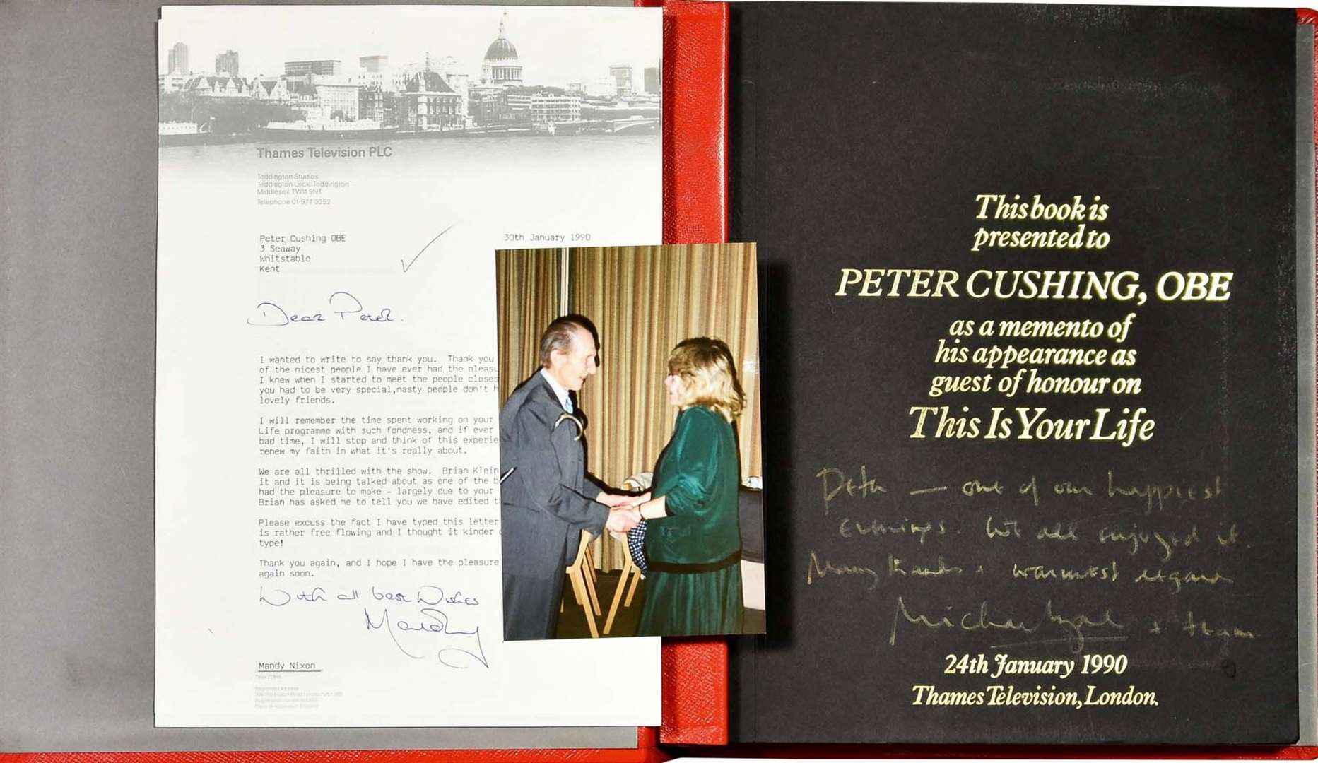 The big red book from Peter Cushing's appearance on This is Your Life sold for £3,200
