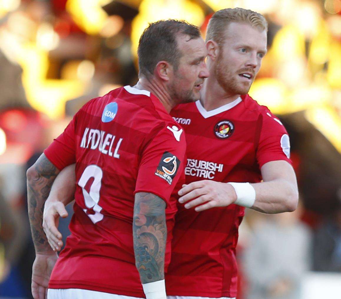 Danny Kedwell congratulated after his 35th-minute winner Picture: Andy Jones