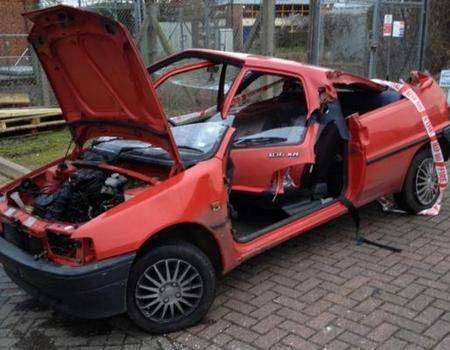 A young woman was cut free from this car on the Medway City Estate. Picture: Richard Rodgers