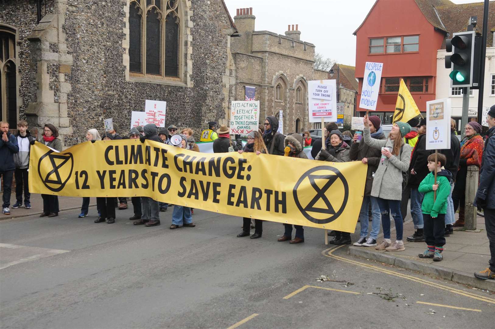 Demonstrators by Westgate Towers, Canterbury. .Picture: Wayne McCabe.