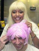 Mona Lewis of The Apprentice in a wig for charity