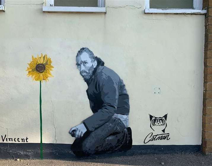 Vincent Van Gogh, as imagined by Catman on the side of public loos in Whitstable in 2021