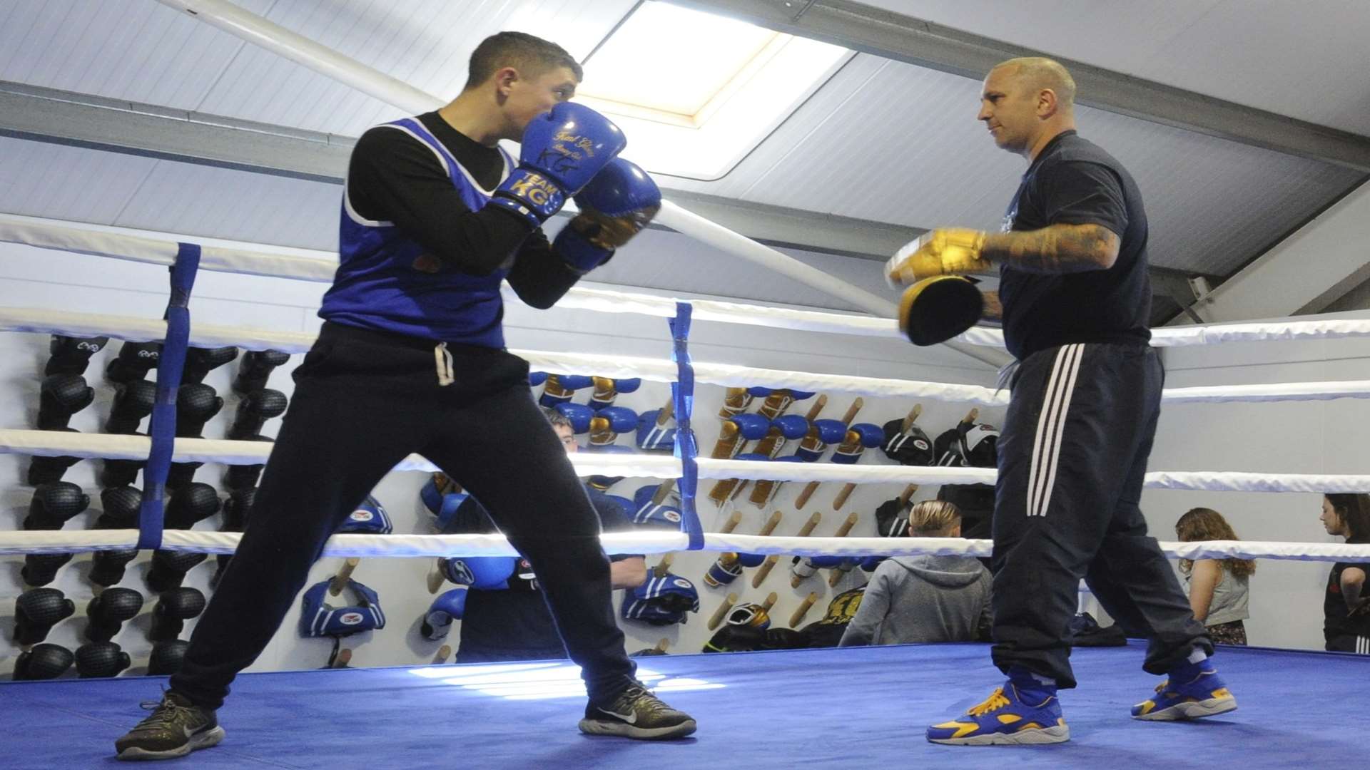 A sparring session in the new gym Picture: Steve Crispe