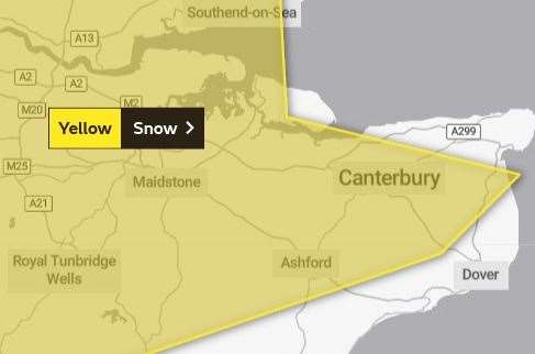 The Met Office weather warning for snow over Kent